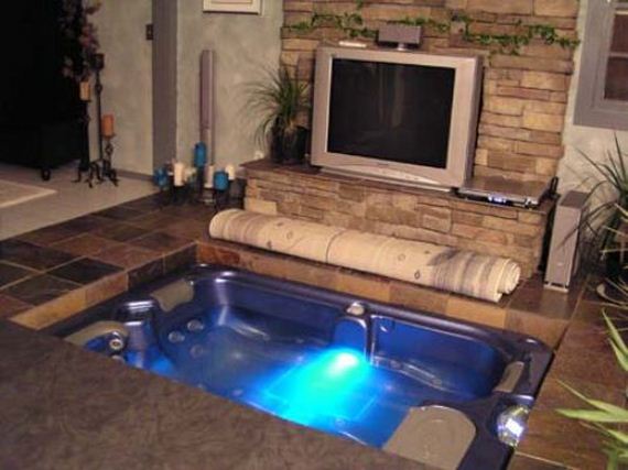 Hot tub man cave with TV