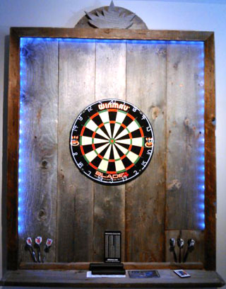 Wooden dartboard surround with LED lighting