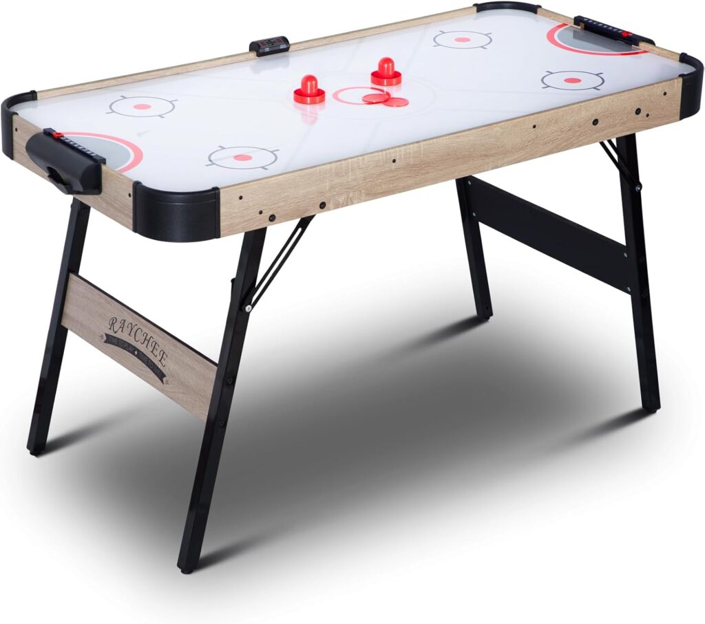 RayChee 54in Folding Air Hockey Table, LED Electronic Scoring Sports Hockey Game, Hockey Table Gaming Set w/2 Pucks, 2 Pushers, Powerful 12V Motor for Adults and Kids, Home Game Room