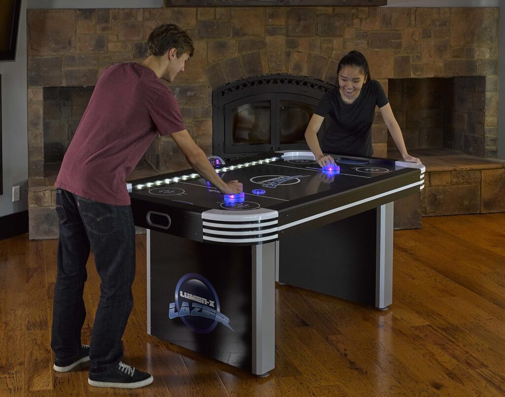 TRIUMPH SPORTS USA Lumen-X Lazer 6’ Interactive Air Hockey Table Featuring All-Rail LED Lighting and In-Game Music