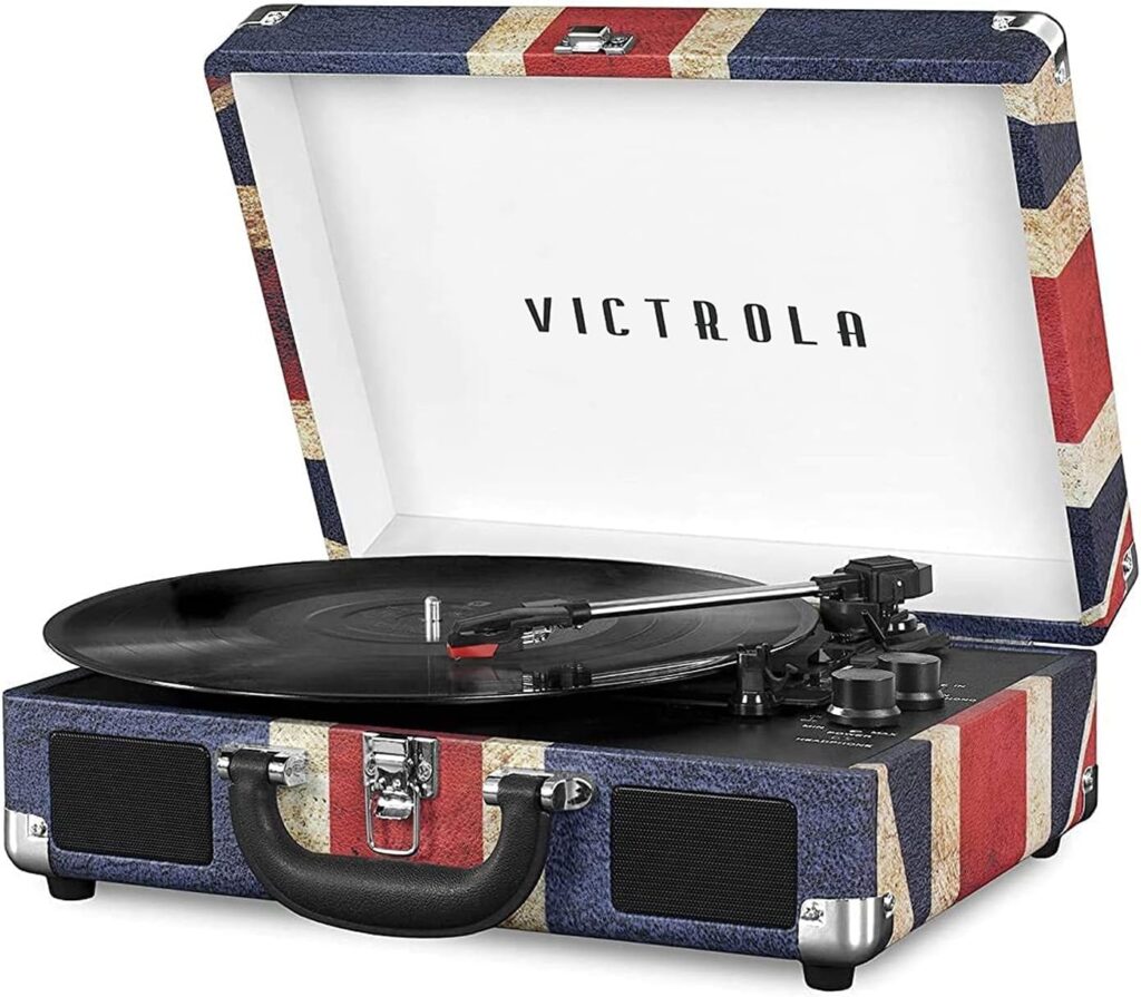 Victrola Vintage 3-Speed Bluetooth Portable Suitcase Record Player with Built-in Speakers | Upgraded Turntable Audio Sound|UK Flag, Model Number: VSC-550BT-UK