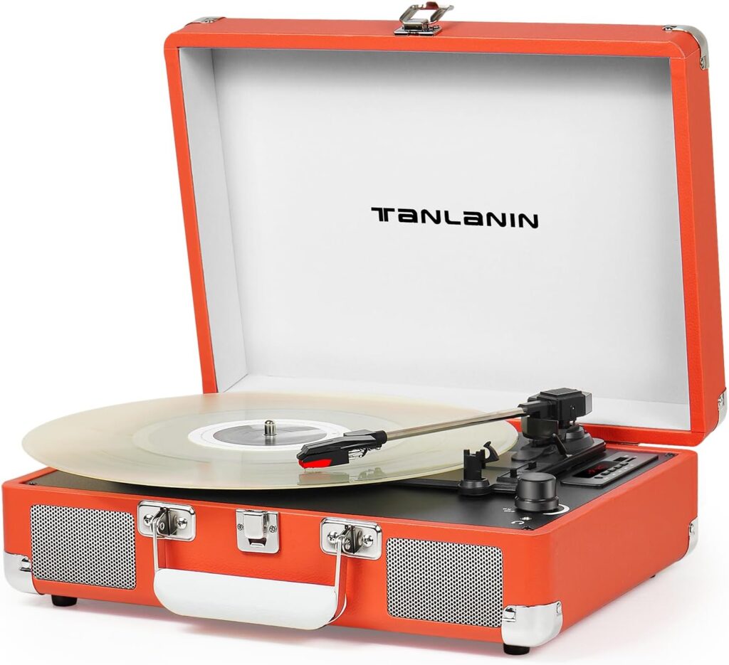 Vinyl Record Player Bluetooth Vintage 3-Speed Portable Suitcase Turntables with Built-in Speakers, 33 45 78 RPM Belt-Driven LP Player Support USB Recording AUX-in RCA Out Headphone Jack, Red
