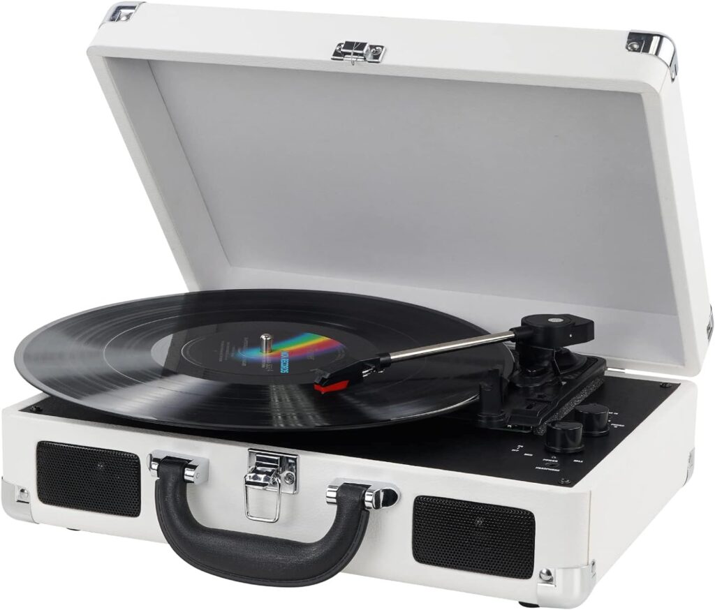 Vinyl Record Player Wireless Turntable Bluetooth 3-Speed Portable Vintage Suitcase with Built-in Speakers, Includes Extra Stylus, RCA Out, AUX in